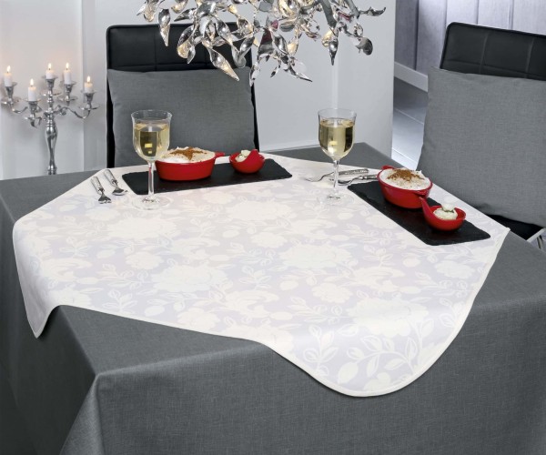 Tischdecke Verona Rose Damast weiß rund 155 cm