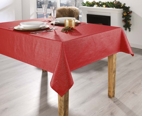Tischdecke Weihnachten UNI 130/160 cm rot-silber